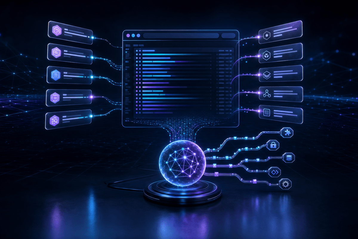 Editorial illustration representing Agent Tools: Auto-Generating APIs for LLMs