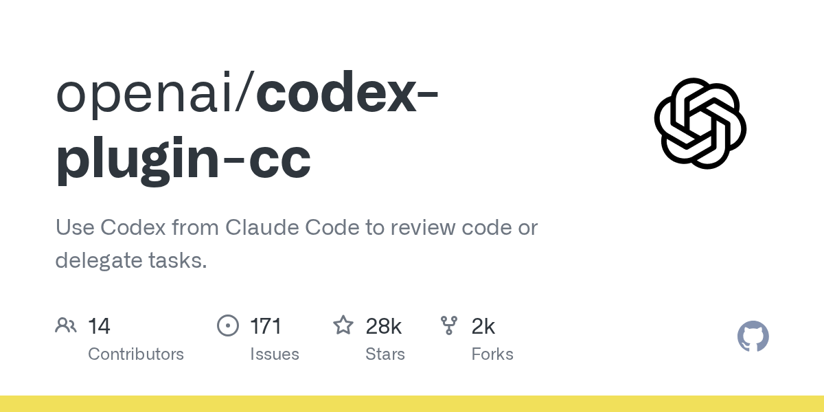 GitHub repository card for openai/codex-plugin-cc